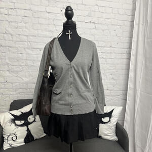 Jacob grey V neck buttoned cardigan with elbow patch detail 100% cotton size XS